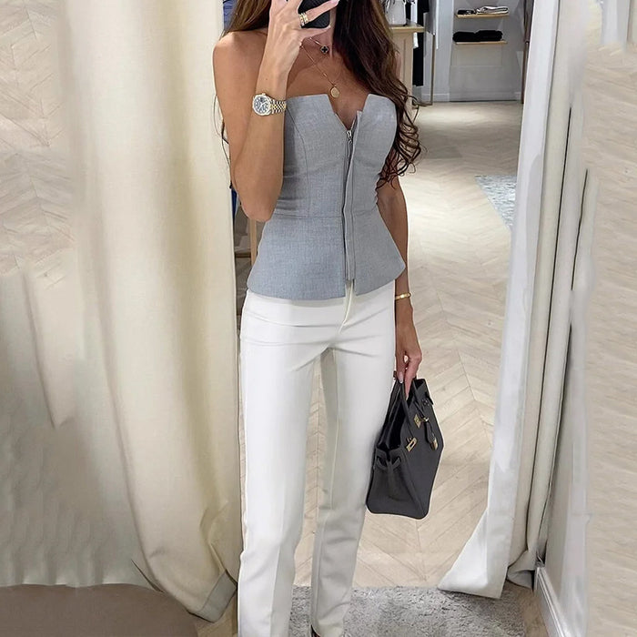 Women Clothing Summer Elegant Sleeveless Top Casual Solid Color Trousers Two Piece Set-Multi-Fancey Boutique