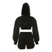 Color-Black-Fall Women Clothing Sports Casual Solid Color Hooded Top High Waist Slim Shorts Set for Women-Fancey Boutique