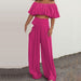 Color-Coral Red-Spring Women Clothing Casual off Shoulder Wide Leg Pants Two Piece Set-Fancey Boutique