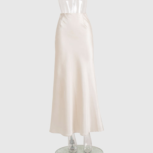 Fishtail Skirt Spring Satin Satin Long High Waist Hip Mop Fishtail Skirt-Ivory-Fancey Boutique