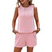 Summer Women Twisted Sleeveless Vest Shorts Striped Two Piece Suit-Pink-Fancey Boutique