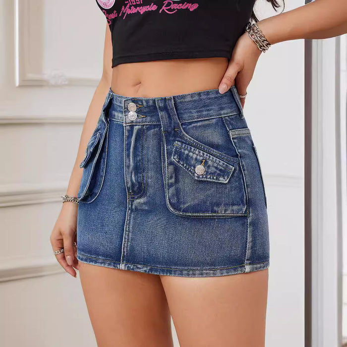 All Match Cargo Pocket Hip Skirt Denim Skirt Women-Fancey Boutique