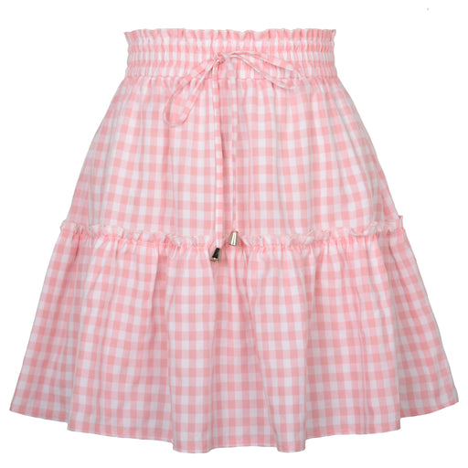 Color-Pink-Popular Women Pleating Plaid Printed Skirt High Waist Elastic Retro Plaid Skirt-Fancey Boutique