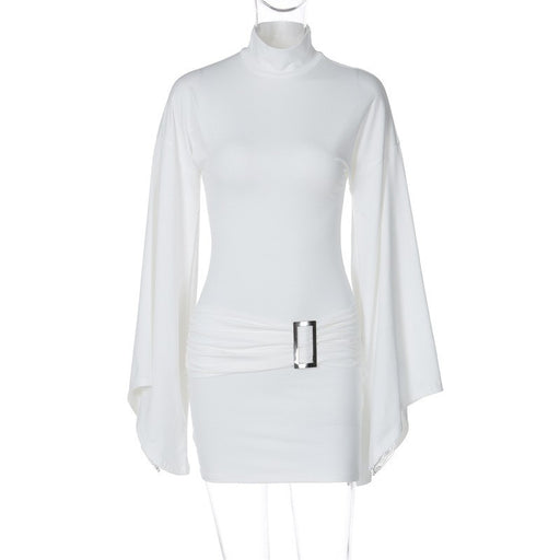 Color-White-Women Clothing Winter Slim Metal Buckle Low Waist Hip Wrapped Dress Women-Fancey Boutique