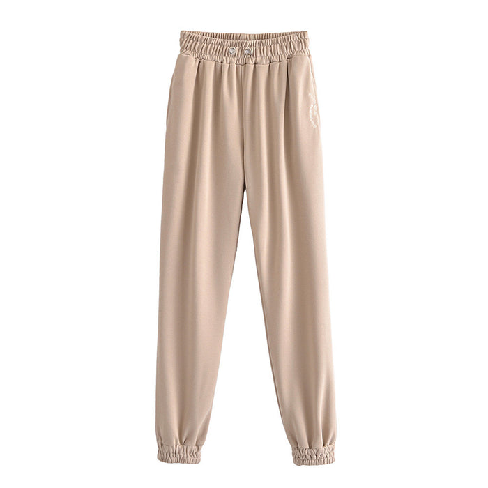 Color-Khaki-Casual Sports Pants Female Spring Autumn Tide Loose Tappered Elastic High Waist Straight Casual Trousers Harem Sweatpants Women-Fancey Boutique