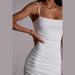 Women Clothing French off Neck Sling Dress Pleating High Grade Solid Color Slim Slimming Sheath-White-Fancey Boutique