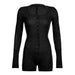 Color-Black-Sports Women Clothing Girls Street Solid Color Breasted Waist-Controlled Long Sleeves Knitted Short Romper Jumpsuit-Fancey Boutique
