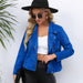 Color-Blue-Women Clothing Spring Autumn Collared Zipper Small Long Sleeve Jacket-Fancey Boutique