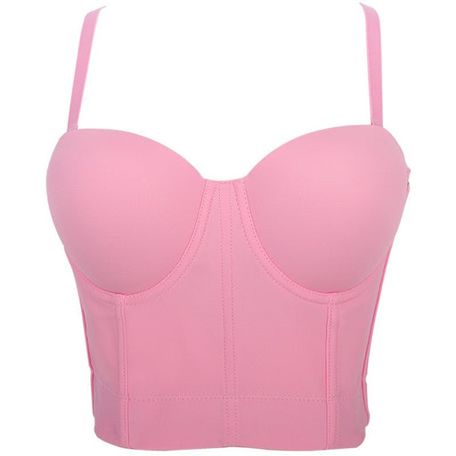 Color-Pink-Backless Tube Top Solid Color Bra Small Sling Detachable Shoulder Strap Shaping Short Dancing Lady Wrapped Chest-Fancey Boutique