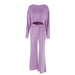 Autumn Velvet Warm Purple Long Sleeve Trousers Soft Knitted Pajamas Women Home Wear-Fancey Boutique