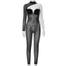 Color-Black-Women Clothing Fall Sexy See through V neck Hollow Out Cutout One Shoulder Sleeve Lace One Piece Trousers-Fancey Boutique