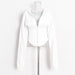 Color-White-Optional Women Sweater Autumn Solid Color Waist Tied Single Breasted Short Stitching Hoodie-Fancey Boutique