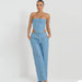 Color-Blue-Spring Summer Denim Sequ Tube Top Wide Leg Pants Suit-Fancey Boutique