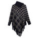 Color-Navy Blue-Autumn Winter Shawl Cape Knitwear Sweater Half Open Collar Tassel Hem Coat-Fancey Boutique