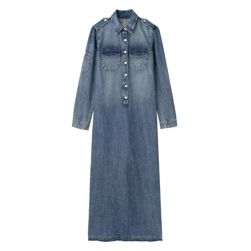 Color-Fall Women Clothing Slimming Collared Denim Dress-Fancey Boutique