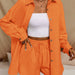 Women Clothing Loose Collared Shirt Short Sleeve Pocket Elastic Waist Shorts Solid Color Suit-Orange-Fancey Boutique