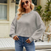 Color-Gray Cropped Pullover Sweater-Women Clothing Autumn Winter Loose Cropped Pullover Sweater Long Sleeve round Neck Sweater-Fancey Boutique