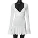 Women Clothing Summer Solid Color Low Cut Long Sleeve Ruffled Dress-White-Fancey Boutique