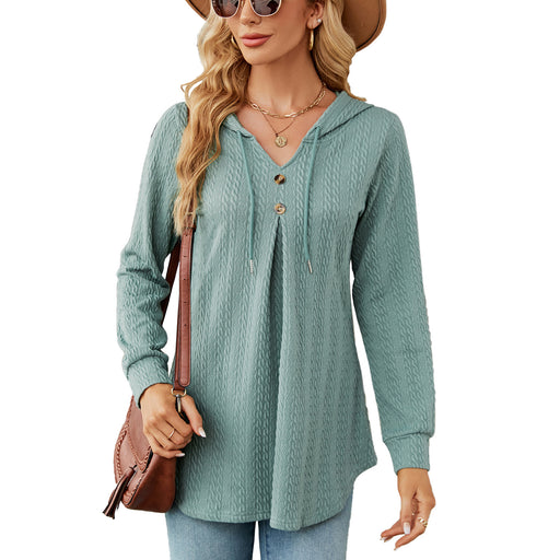 Color-Dark Green-Autumn Winter V neck Loose Long Sleeve Hooded Sweaters Women Clothing Coat Women-Fancey Boutique