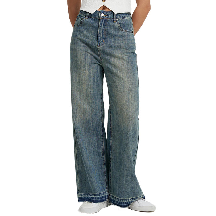 Jeans Women Retro High Waist Raw Hem Skinny Jeans-Retro Blue-Fancey Boutique