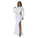 Color-White-Autumn Women Sexy Open Waist Split Dress Solid Color-Fancey Boutique