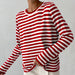 Round Neck Knitted Striped Sweater Autumn Winter Wild Classic Retro Striped Pullover Sweater for Women-The red stripe-Fancey Boutique