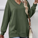 Color-Dark Green-Autumn Winter Women Clothing Sweater Solid Color V Neck Split Front Short Back Long Blouse-Fancey Boutique