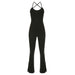 Color-Black-Women Solid Color Simple U Collar Halterneck With Suspenders Backless Tight Micro Pull Split Characteristic Jumpsuit Trousers-Fancey Boutique