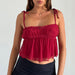 Wrapped Chest Lace up Bow Small Slip Top Sexy Solid Color Lace Curling Top Women-Tank Top-Red-Fancey Boutique