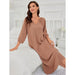 Color-Khaki-Ladies Homewear Simple Three Quarter Sleeve Maxi Dress Women-Fancey Boutique