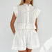 Color-White-Summer Jacquard Short Sleeve Sense of Design Shirt Casual Office Shorts Suit for Women-Fancey Boutique