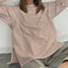 Loose Long Sleeve Split T shirt Women Solid Color Spring Summer Women Clothing Cotton Top-Khaki-Fancey Boutique