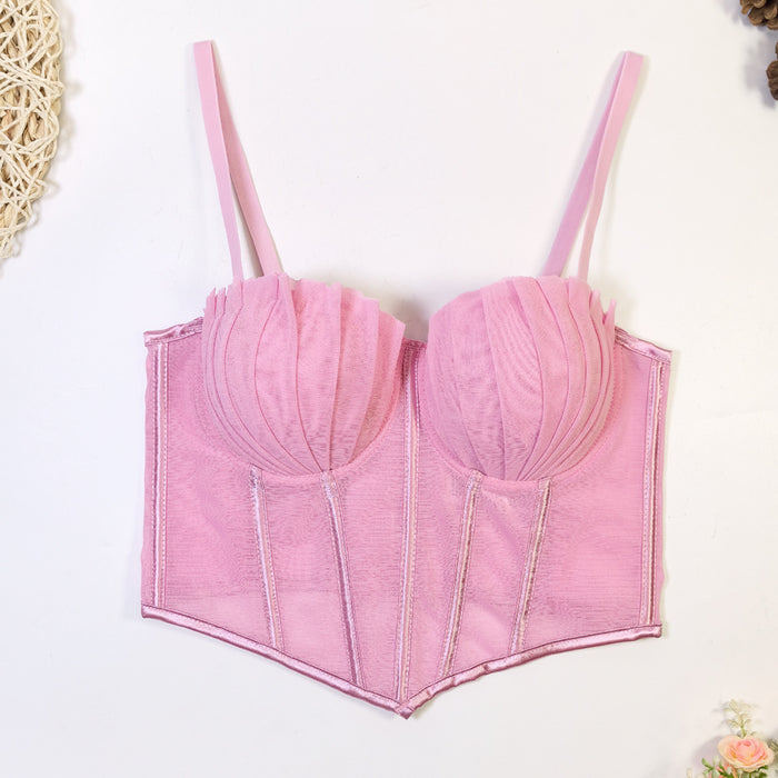 French Design Mesh Lace Beautiful Back Underwear Outer Wear Sexy Sexy Anti Exposure Tube Top Women Thin-Pink-Fancey Boutique