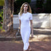 Dehaired Angora Covering Yarn Slimming Short Sleeved Knitted Maxi Dress Casual Waist Tight Twist Dress for Women-White-Fancey Boutique