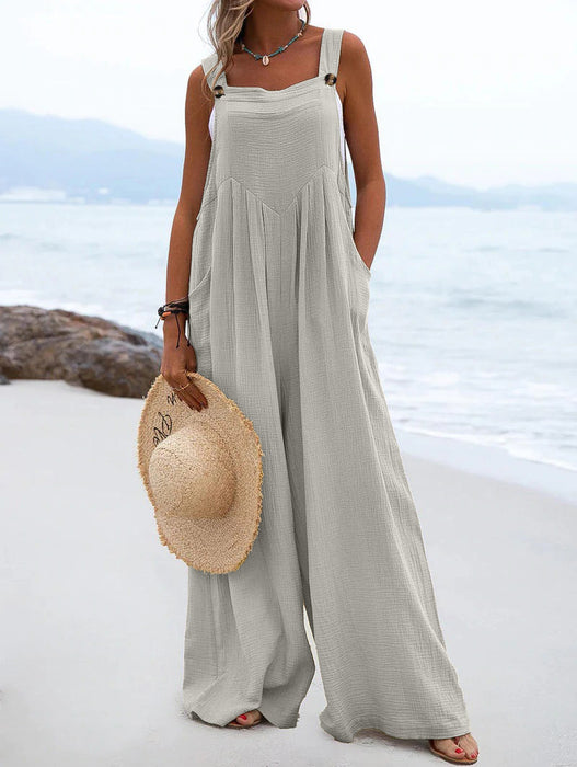 Color-Gray-Women Clothing Summer Jumpsuit Ethnic Solid Color Wide Leg Jumpsuit-Fancey Boutique