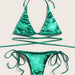 Color-Satin Green-Bikini Double Bikini Sexy Swimsuit Sexy Swimsuit Women Tied Swimsuit Solid Color-Fancey Boutique