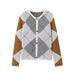 Color-Multi-Autumn Winter Preppy Shu Diamond Pattern Soft Glutinous Woolen Knit Cardigan Single Breasted Short Coat Women-Fancey Boutique