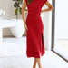 Color-Red-Ladies Elegant Short Sleeve Dress Satin Backless Back Twisted Hip-Fancey Boutique