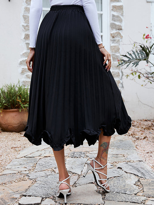 Color-Black-Summer Ruffled A Hem Pleated Socialite Loose Skirt Women-Fancey Boutique