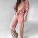 Color-Pink-Autumn Winter Casual Set Solid Color Silver Fox Velvet Turtleneck Long Sleeve Top Drawstring Trousers-Fancey Boutique