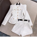 Color-White-Autumn Winter Chanel-Style White Shiner Tweed Coat Jacket Shorts Suit Two-Piece Set-Fancey Boutique