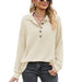 Color-Apricot-Autumn Winter Solid Color Polo Collar Button Loose Long Sleeve Sweatershirt Coat Women-Fancey Boutique