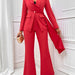 Color-Red-Autumn Winter Casual Sexy Suit Solid Color Slim Ribbon Suit Women-Fancey Boutique