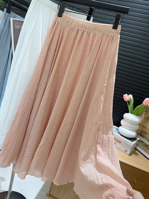 Lazy Yamamoto Cotton Linen Skirt for Women Summer Pleated High Waist Big Swing Umbrella Skirt Mid Length Skirt-Pink-Fancey Boutique