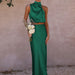 Color-Dark Green-Summer Women Clothing Sexy Scarf Top Draping Skirt Casual Set Women Evening Dress-Fancey Boutique