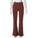 Color-Brown-Autumn Sunken Stripe Solid Color High Waist Sheath Casual Women Clothing Bootcut Pants-Fancey Boutique