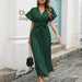 Color-Green-Popular Women Clothing Spring Summer Casual Ruffle Sleeve Lace-up Large Pleated Chiffon Dress-Fancey Boutique