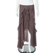 Retro Irregular Asymmetric Wooden Ear Design Long Skirt Women All Matching-Brown-Fancey Boutique
