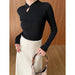Color-Black-Chinese Advanced Buckle National Stand Up Collar Slim Fit Slim Looking Base Knitwear-Fancey Boutique
