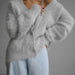 Knitted Sweater Cardigan Autumn Winter Lazy Loose Long Sleeve V Neck Sweater Coat Women-Light Gray-Fancey Boutique